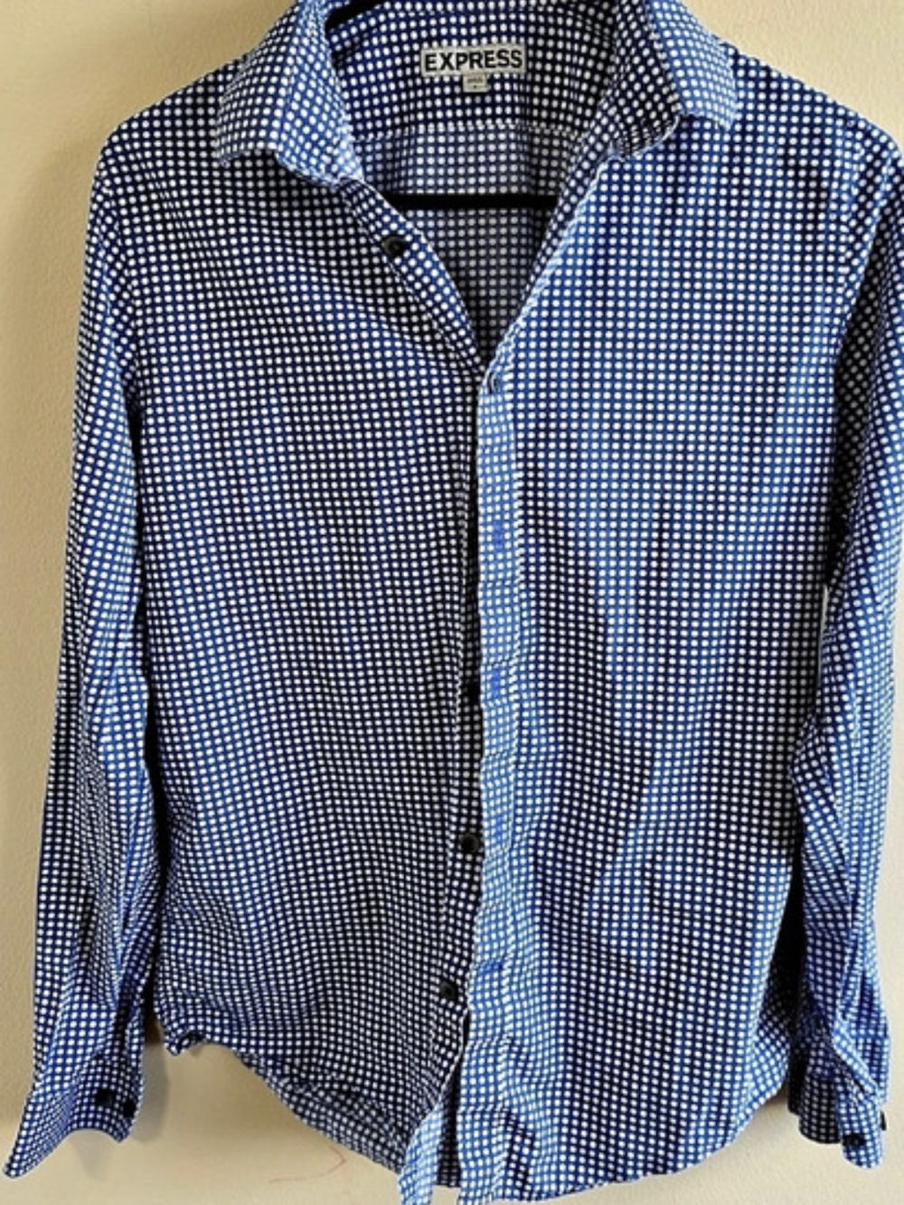Express Fitted Polka Dot Long Sleeve Shirt Men's Medium